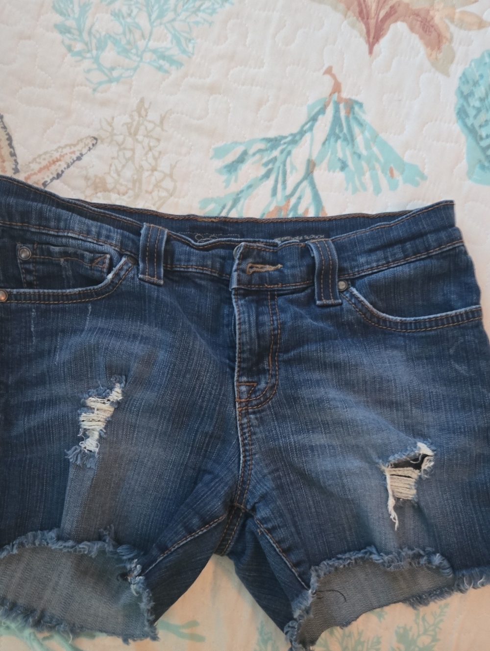 Women’s Dark Blue Distressed Denim Shorts